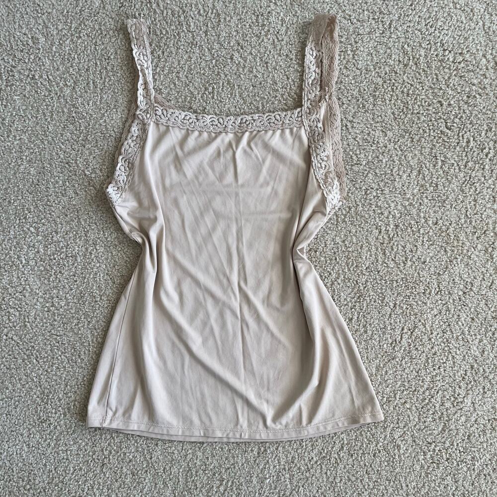 Y2K Cream Lace Trim Coquette V Neck Cami - size M - Picture 3 of 6